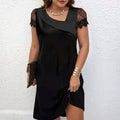 Halcyon | Lace Sleeve Asymmetry Noir Dress