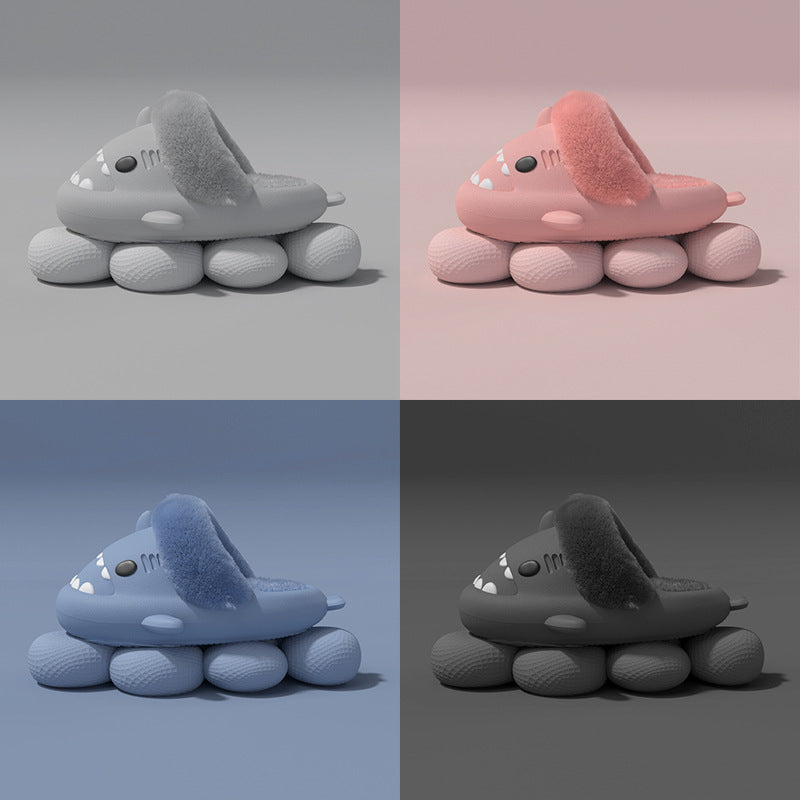 Winter Shark Slippers, Warm Fuzzy House Shoes for Women
