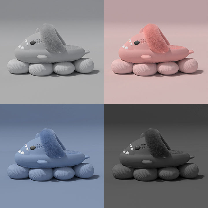 Winter Shark Slippers, Warm Fuzzy House Shoes for Women
