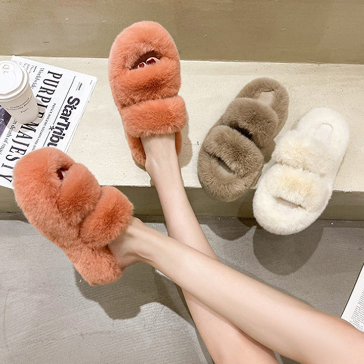 Faux Fur Bedroom Slippers with Hollow-Out Design