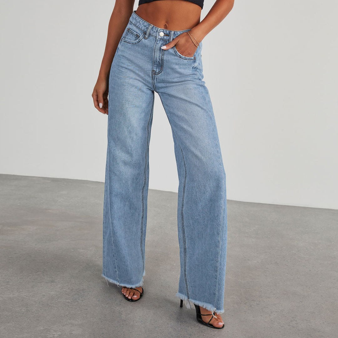 Wide-Leg Jeans with Pockets for Women, High-Waist Slim Straight