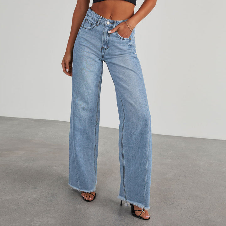 Wide-Leg Jeans with Pockets for Women, High-Waist Slim Straight