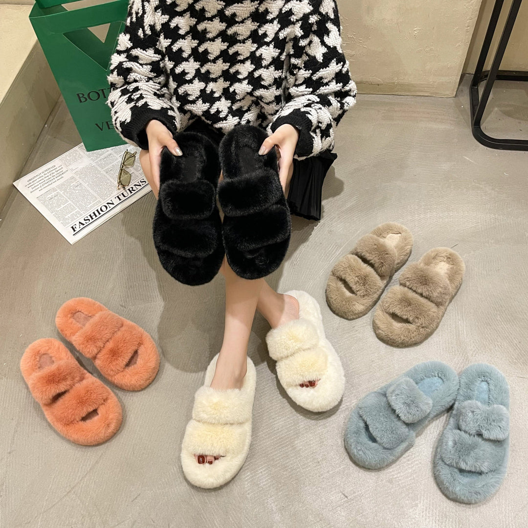 Faux Fur Bedroom Slippers with Hollow-Out Design