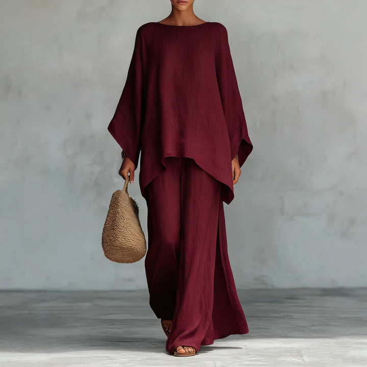 Minimalist 2-Piece Set for Women, Loose Top and Wide-Leg Pants
