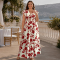 Adjusted Title: Women's Floral Print Maxi Dress with V-Neck and Smocked Waist
