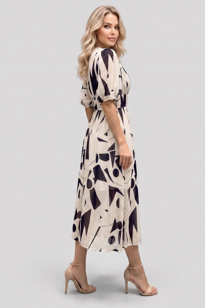 Amara | V Neck Short Sleeve Gathered Waist Midi Dress