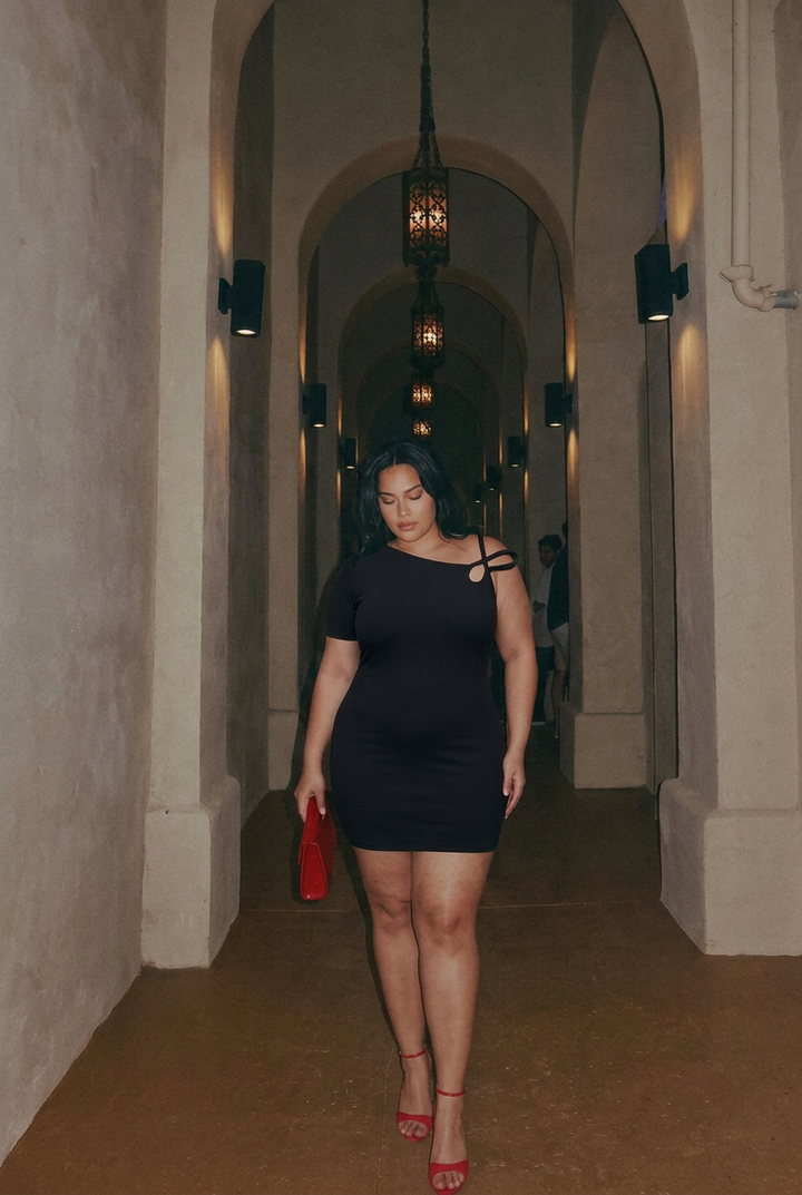 Amlie Asymmetrical Strap Mini Dress