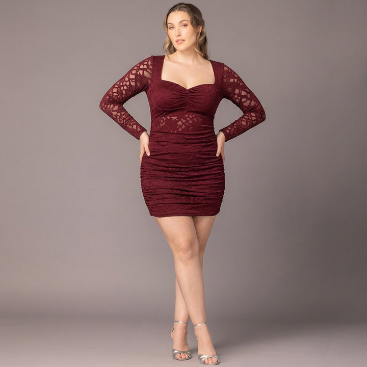 Betsey | Women’s Lace Long-Sleeve Ruched Mini Dress