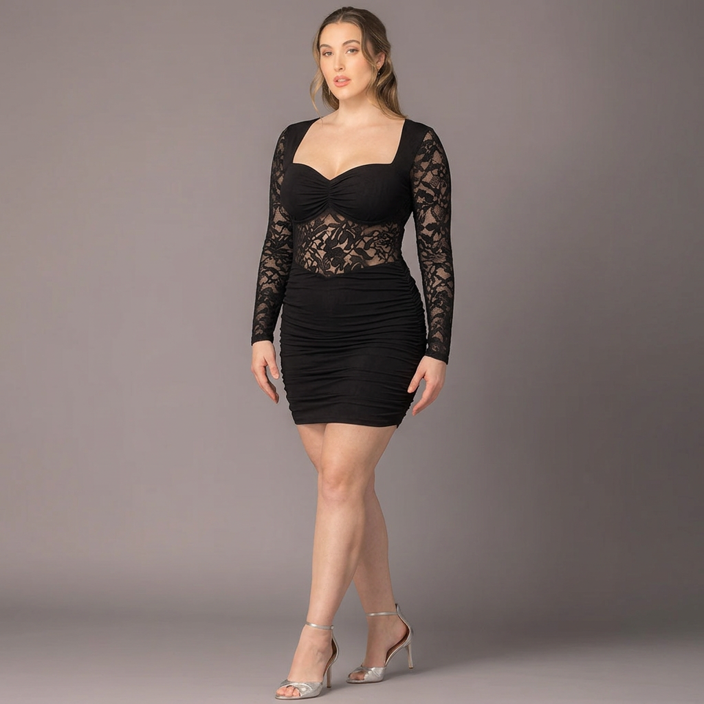 Betsey | Women’s Lace Long-Sleeve Ruched Mini Dress