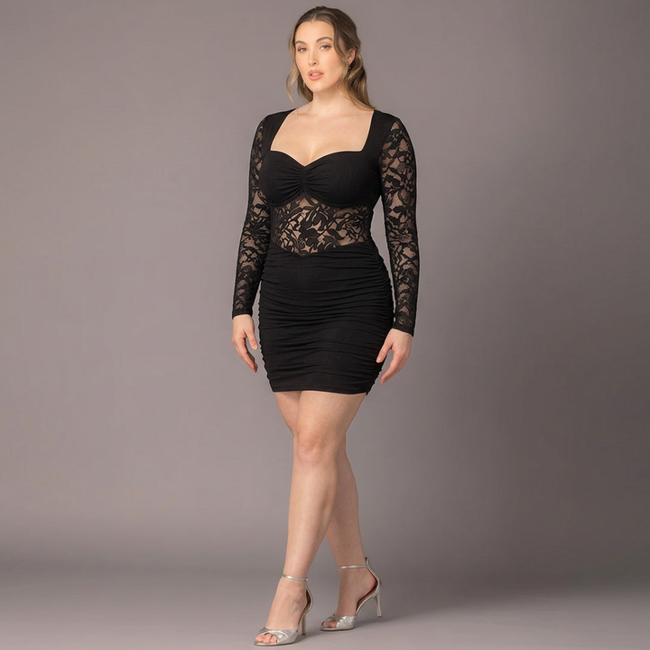 Betsey | Women’s Lace Long-Sleeve Ruched Mini Dress