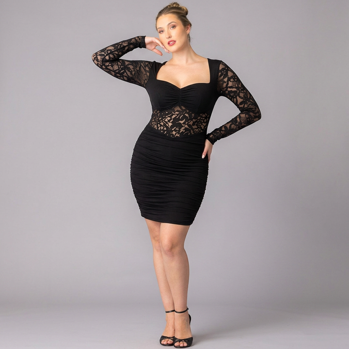 Betsey | Women’s Lace Long-Sleeve Ruched Mini Dress