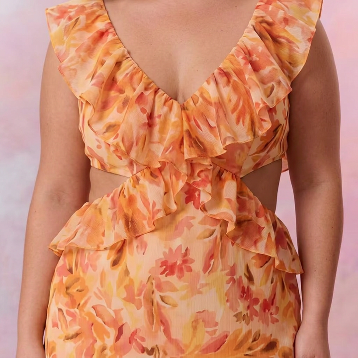 Cordelia | Floral Ruffle Cutout Maxi Dress