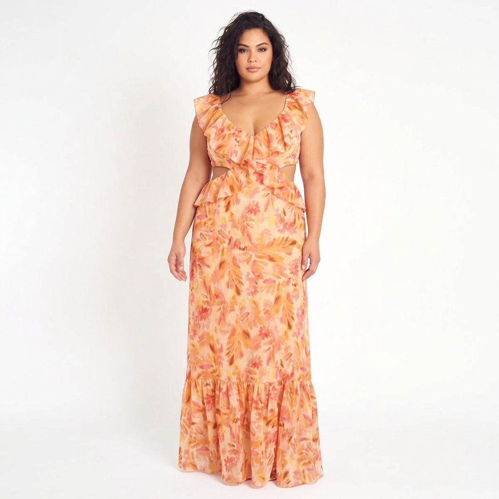 Cordelia | Floral Ruffle Cutout Maxi Dress