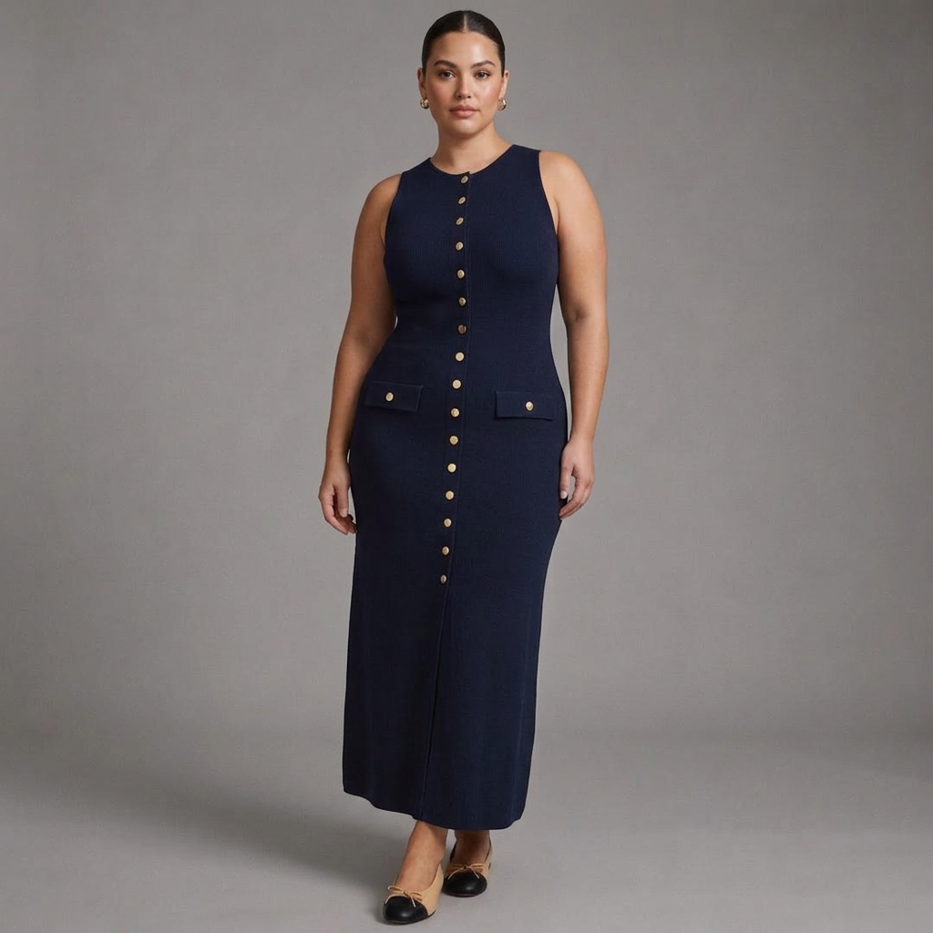 Quinn  Elegant Sleeveless Button-Up Bodycon Knit Maxi Dress