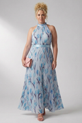 Elara | Blue Floral Pleated Maxi Dress