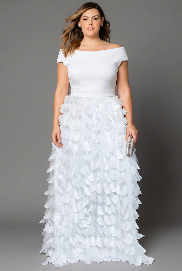 Elegant Off-Shoulder 3D Petal Appliqué Floor-Length Evening Gown