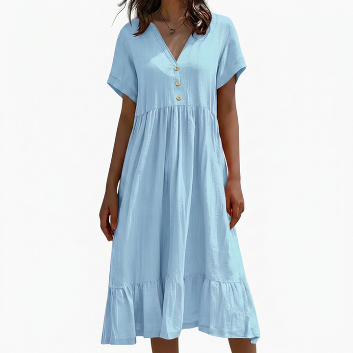 Elina | V-Neck Button-Front Tiered Midi Dress