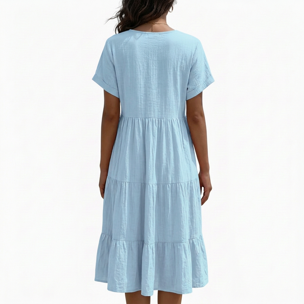 Elina | V-Neck Button-Front Tiered Midi Dress