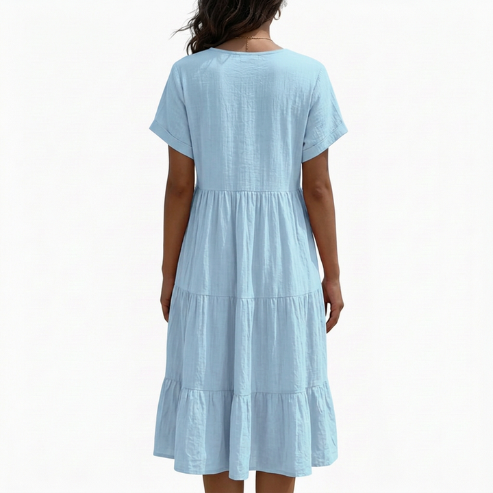 Elina | V-Neck Button-Front Tiered Midi Dress