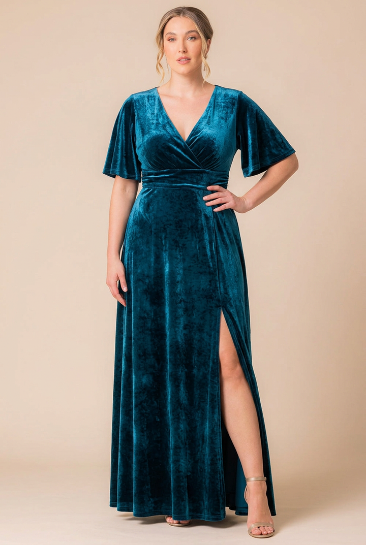Enchanting Velvet Surplice Maxi Evening Dress