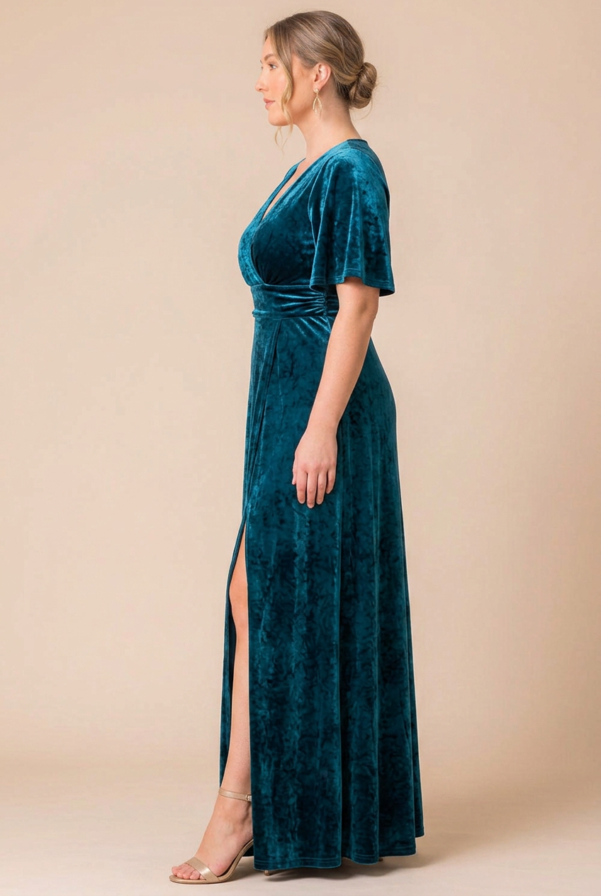 Enchanting Velvet Surplice Maxi Evening Dress