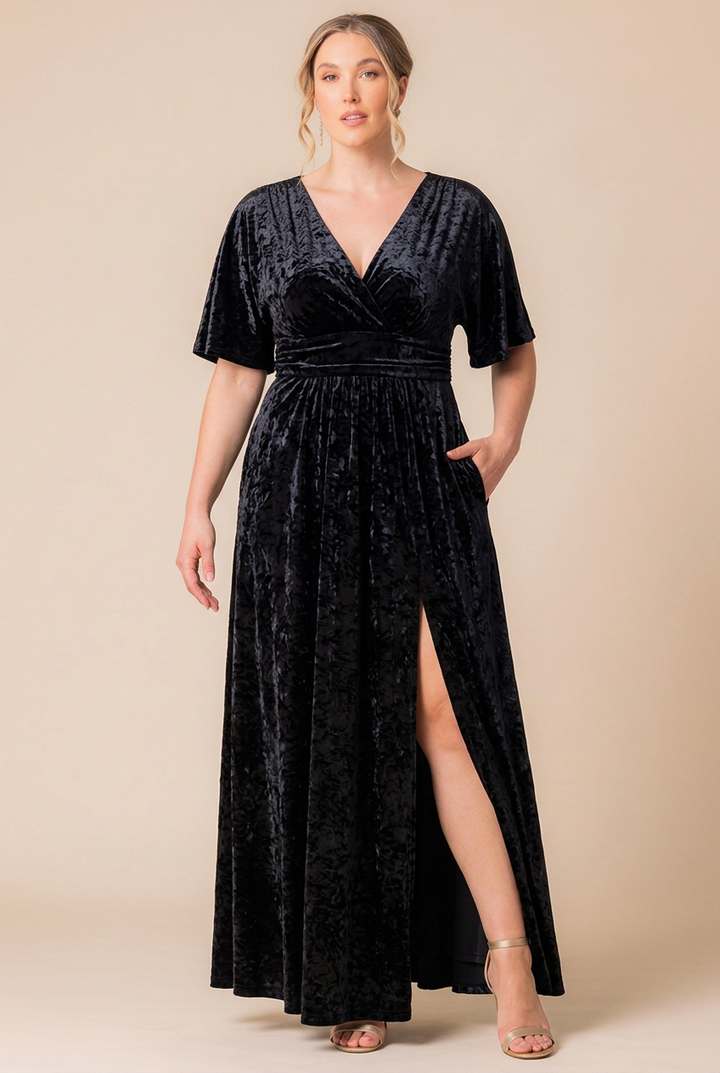 Enchanting Velvet Surplice Maxi Evening Dress