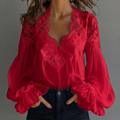 Esm | Lace-Trim V-Neck Ruffle Sleeve Blouse