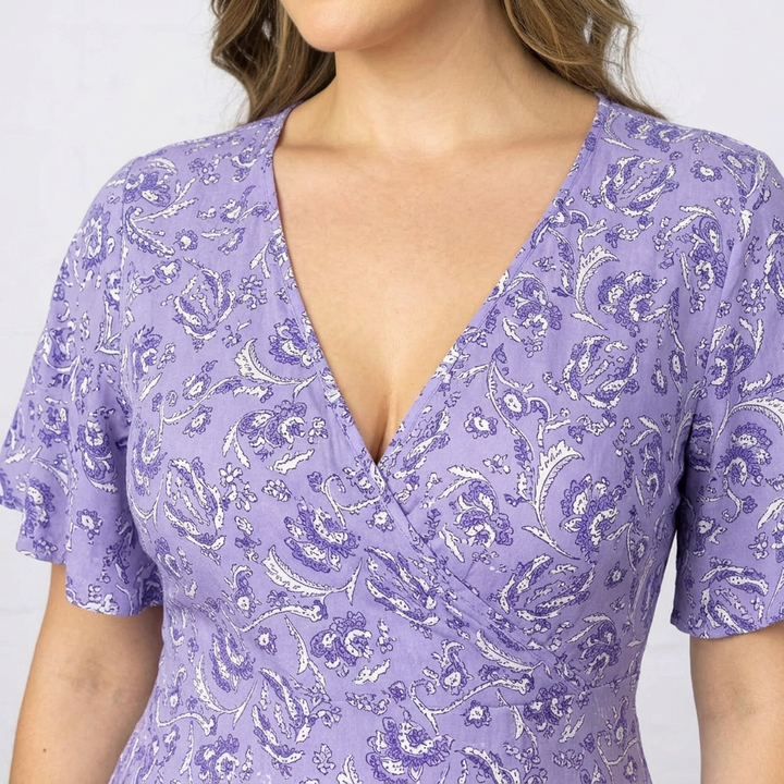 Floral V-Neck Short-Sleeve Fit-and-Flare Dress