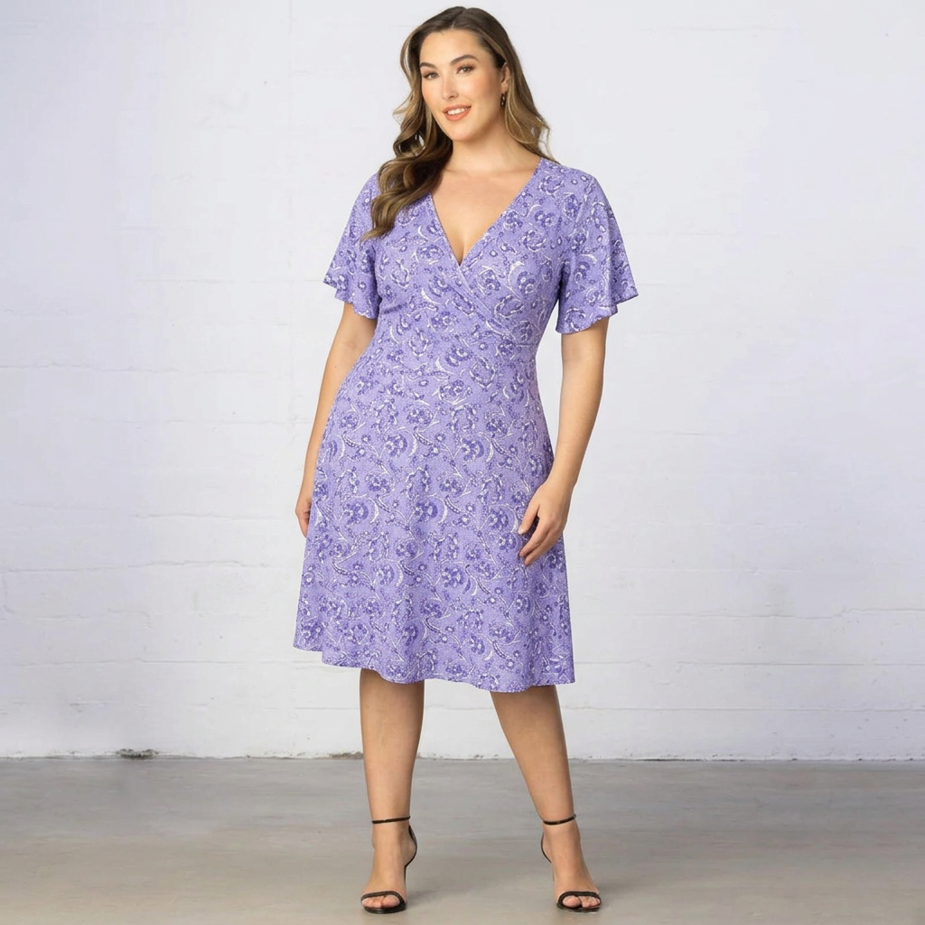 Floral V-Neck Short-Sleeve Fit-and-Flare Dress