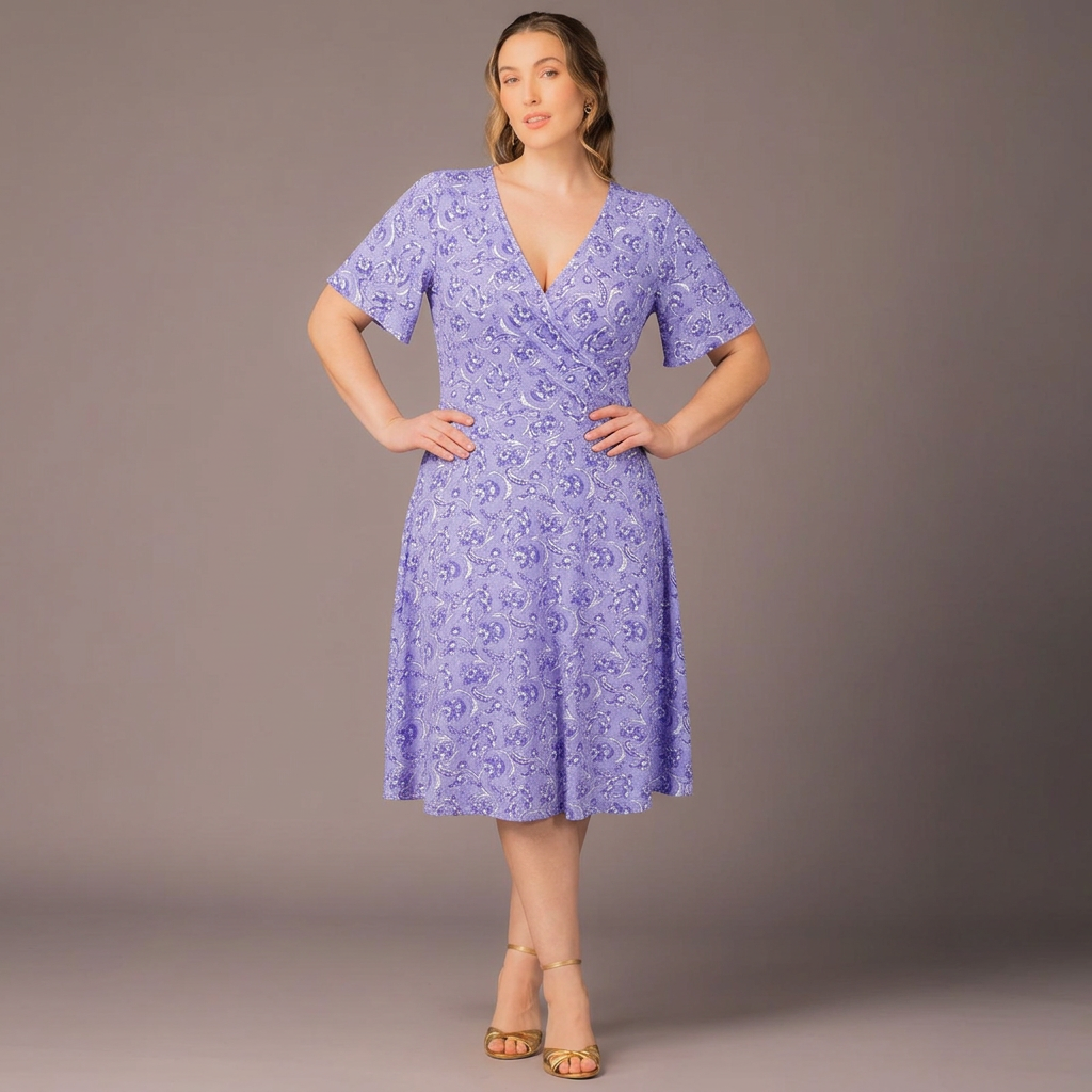 Floral V-Neck Short-Sleeve Fit-and-Flare Dress