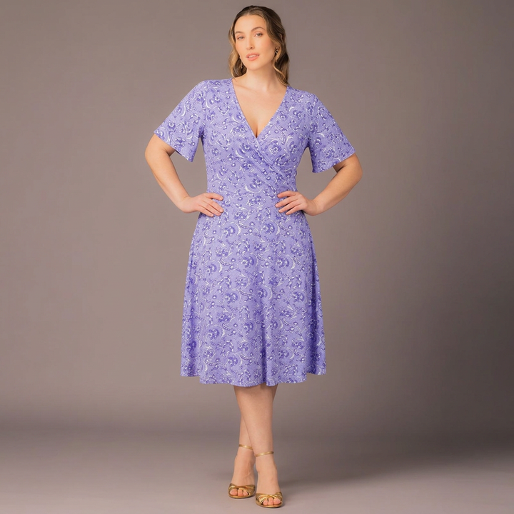 Floral V-Neck Short-Sleeve Fit-and-Flare Dress