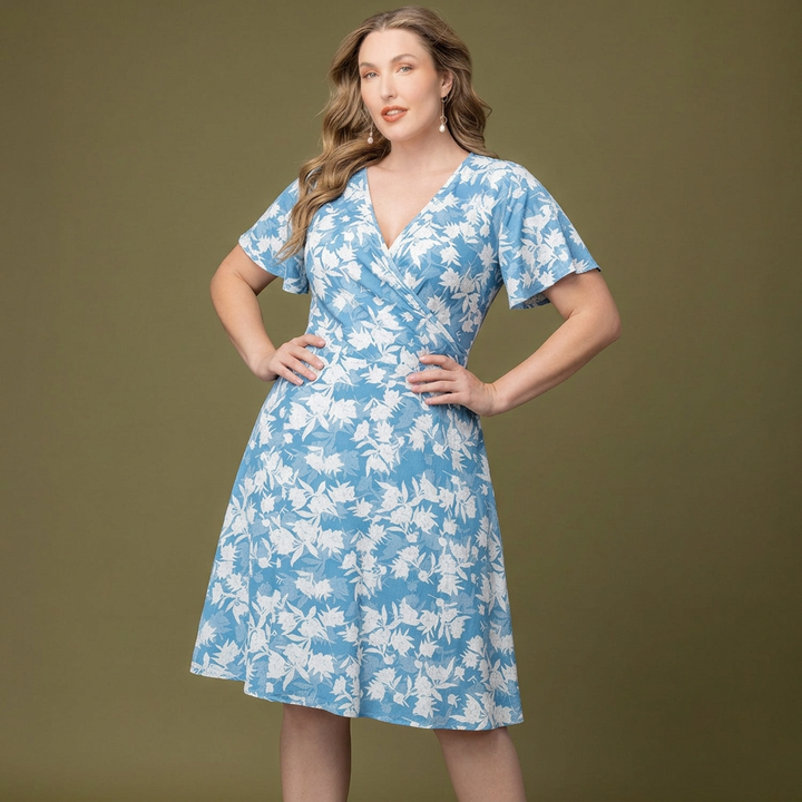 Floral V-Neck Short-Sleeve Fit-and-Flare Dress