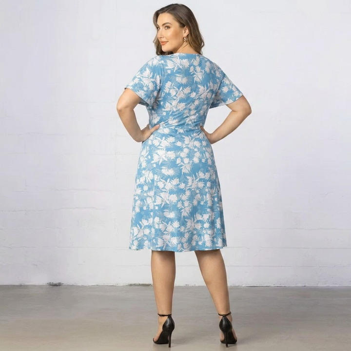 Floral V-Neck Short-Sleeve Fit-and-Flare Dress
