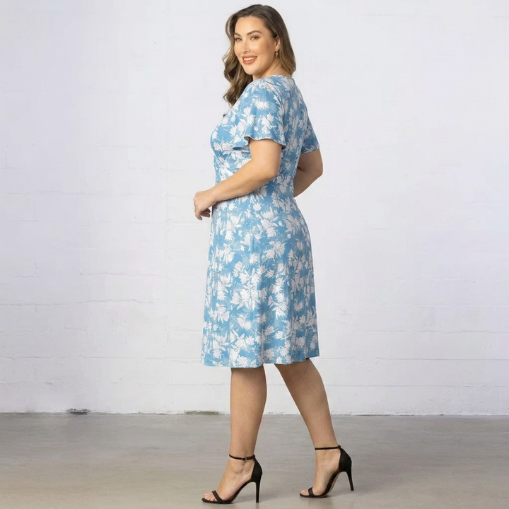 Floral V-Neck Short-Sleeve Fit-and-Flare Dress