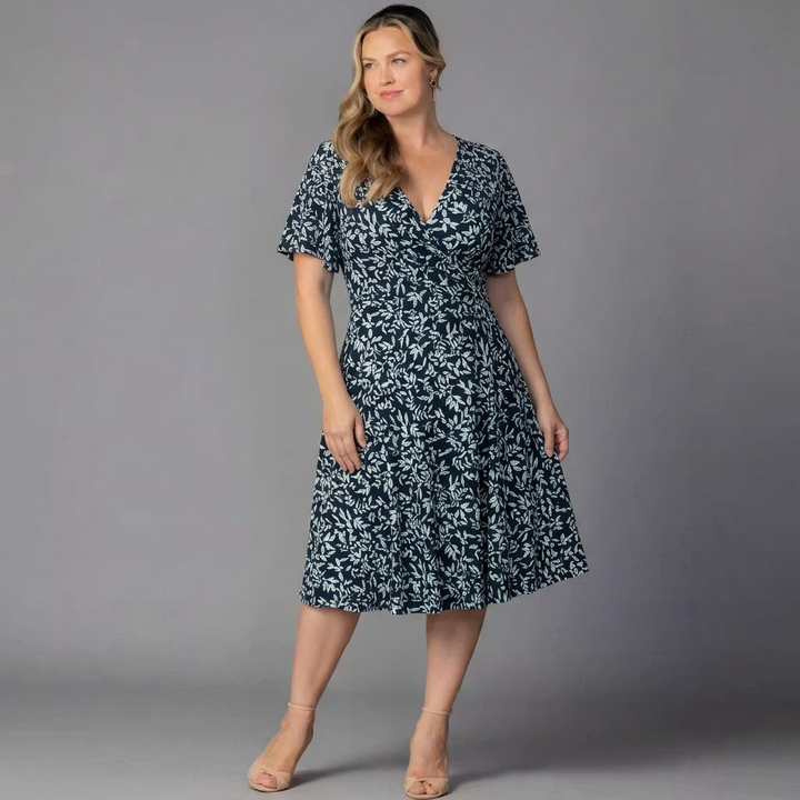 Floral V-Neck Short-Sleeve Fit-and-Flare Dress