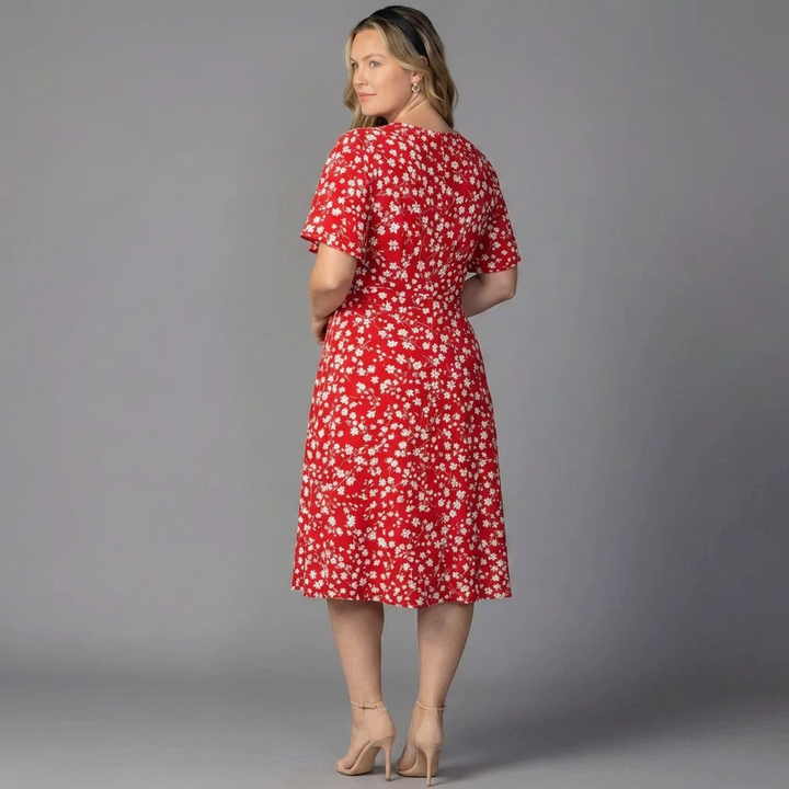Floral V-Neck Short-Sleeve Fit-and-Flare Dress
