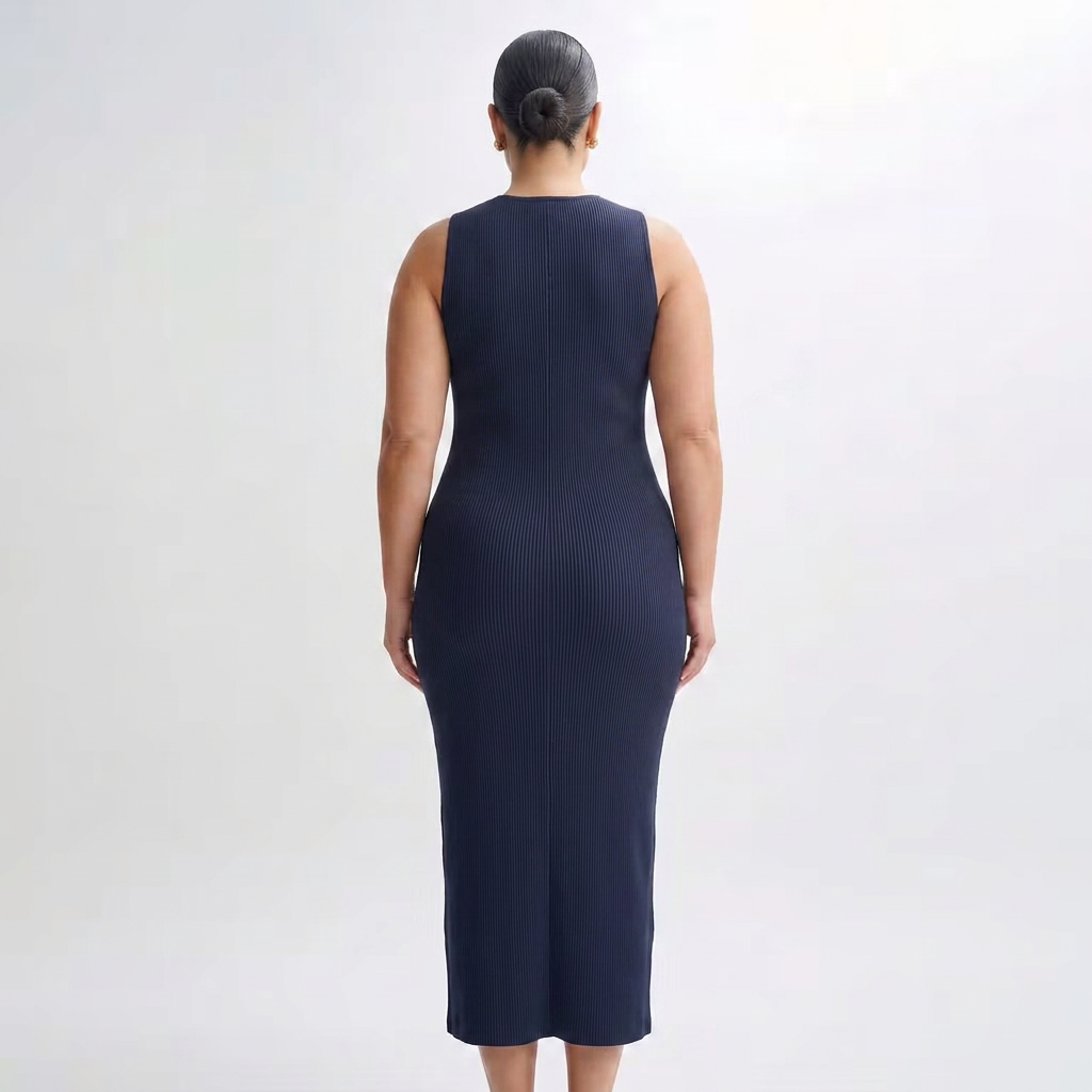Harlow | Womens Sleeveless Button-Front Ribbed Midi Dress