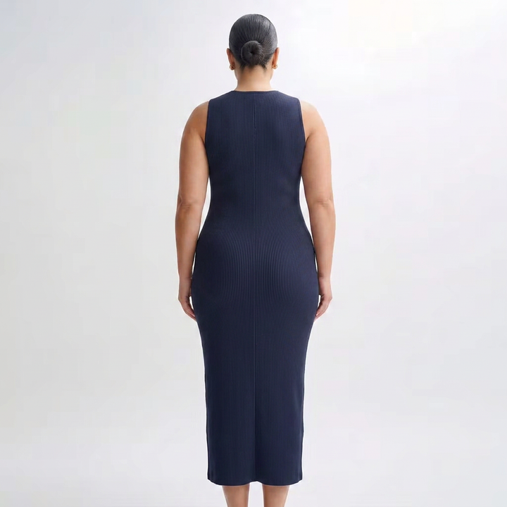 Harlow | Womens Sleeveless Button-Front Ribbed Midi Dress