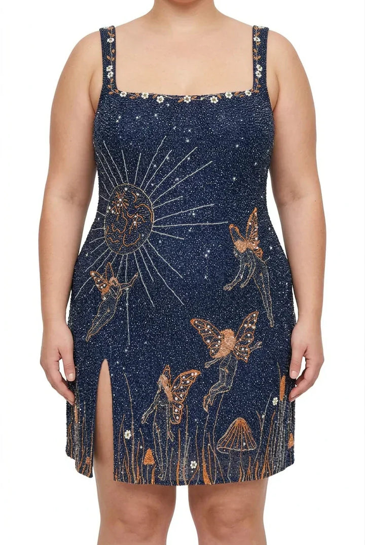 Eira  Midnight Blue Beaded Mini Dress