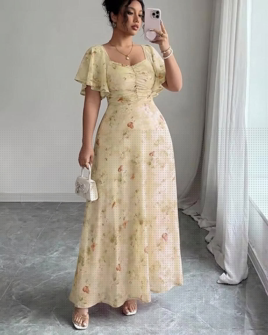Naomi  Elegant Slim Dress with Ruffle Sleeves