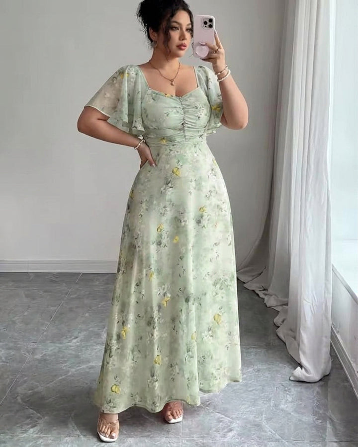Naomi  Elegant Slim Dress with Ruffle Sleeves