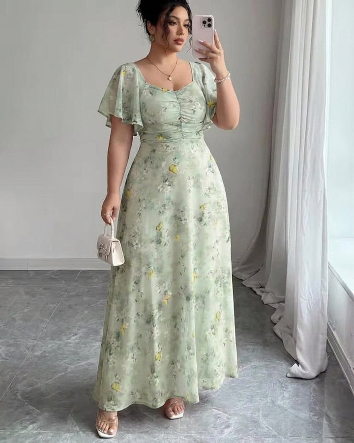 Naomi  Elegant Slim Dress with Ruffle Sleeves