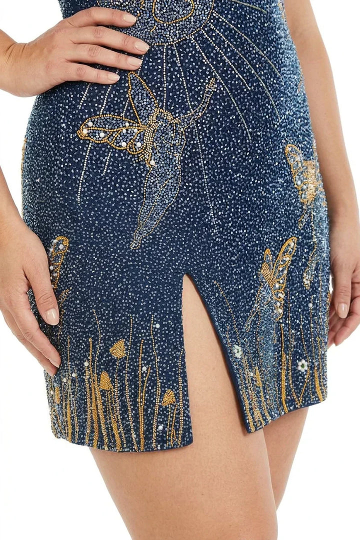 Eira  Midnight Blue Beaded Mini Dress