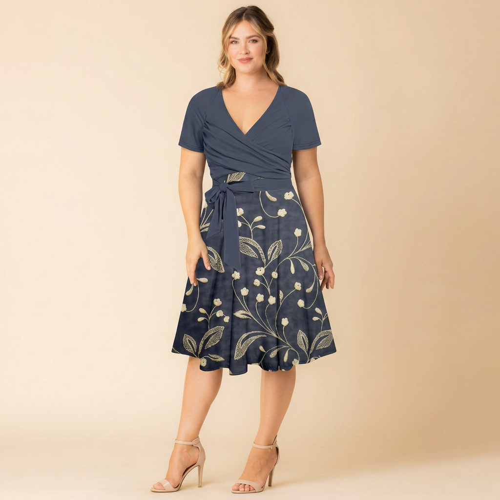 Lillian | Women’s Floral Print Wrap-Style Tie-Waist Midi Dress