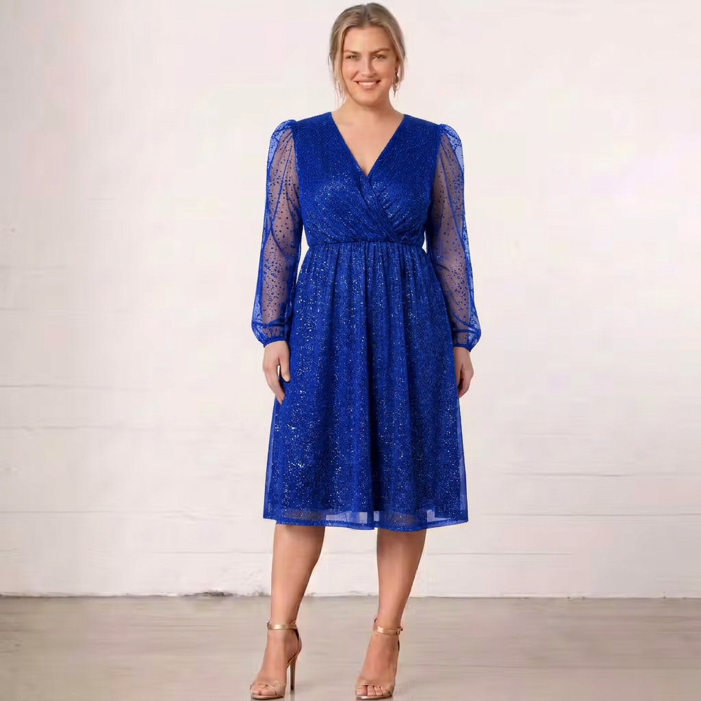 Mademoiselle | Shimmer Long Sleeve Midi Dress