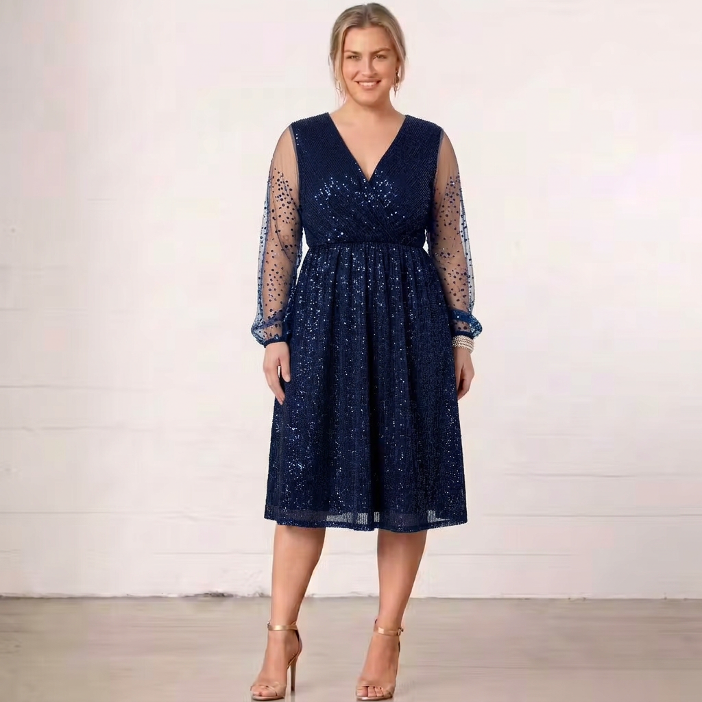 Mademoiselle | Shimmer Long Sleeve Midi Dress