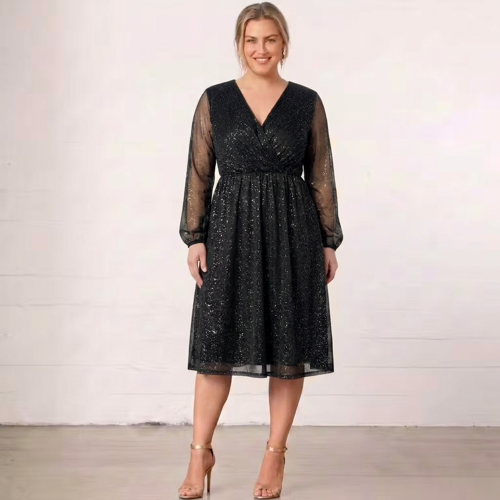 Mademoiselle | Shimmer Long Sleeve Midi Dress