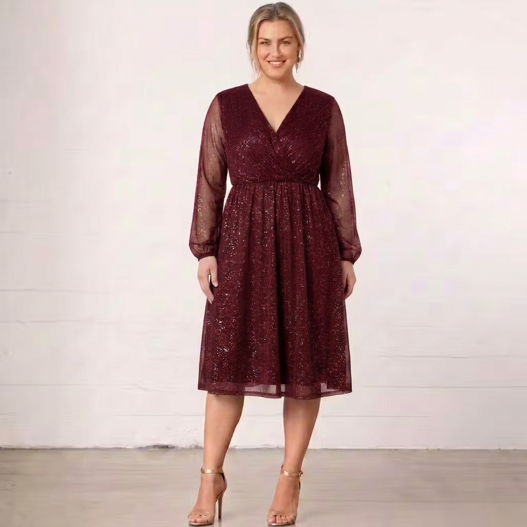 Mademoiselle | Shimmer Long Sleeve Midi Dress