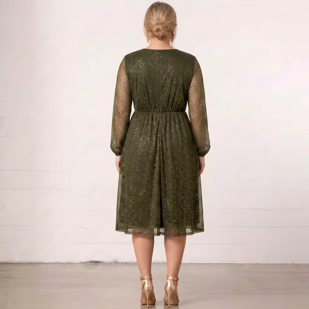 Mademoiselle | Shimmer Long Sleeve Midi Dress