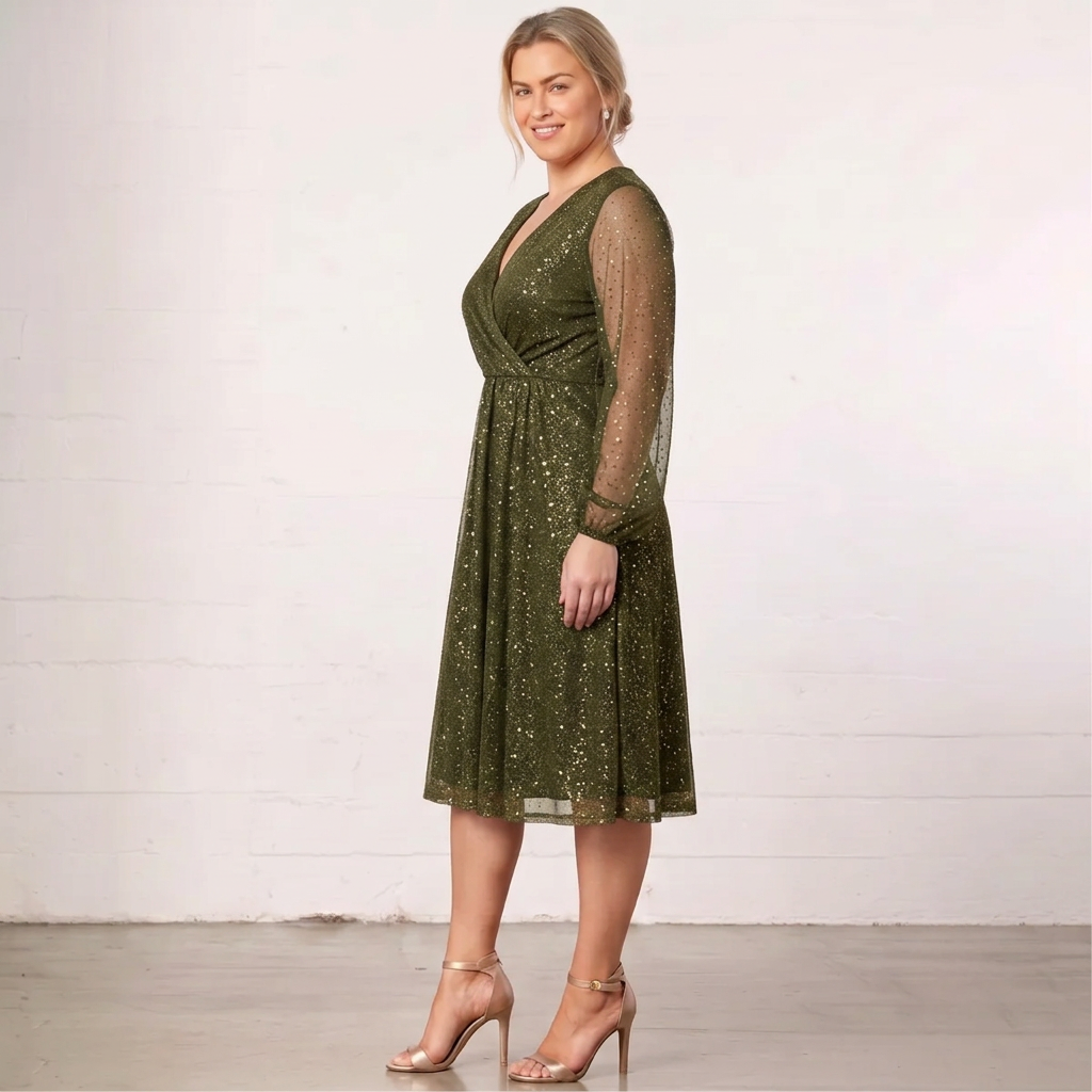 Mademoiselle | Shimmer Long Sleeve Midi Dress